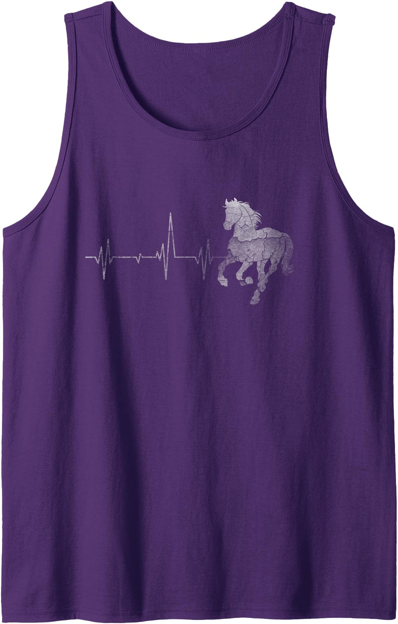 Vintage Retro Distressed Heartbeat Horse Riding Animal Gift Tank Top - Purple