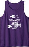 Pro Union Shirts - Union Solidarity & Pride Big Fish Little Fish Pro Union Graphic ORGANIZE Tank Top - Purple