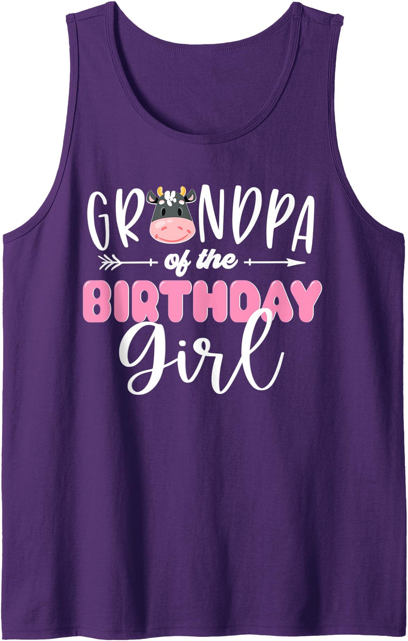 Cow Theme Birthday Girl Family Outfits Grandpa Of The Birthday Girl Cow Themed Cow Print Papa Tank Top - Purple