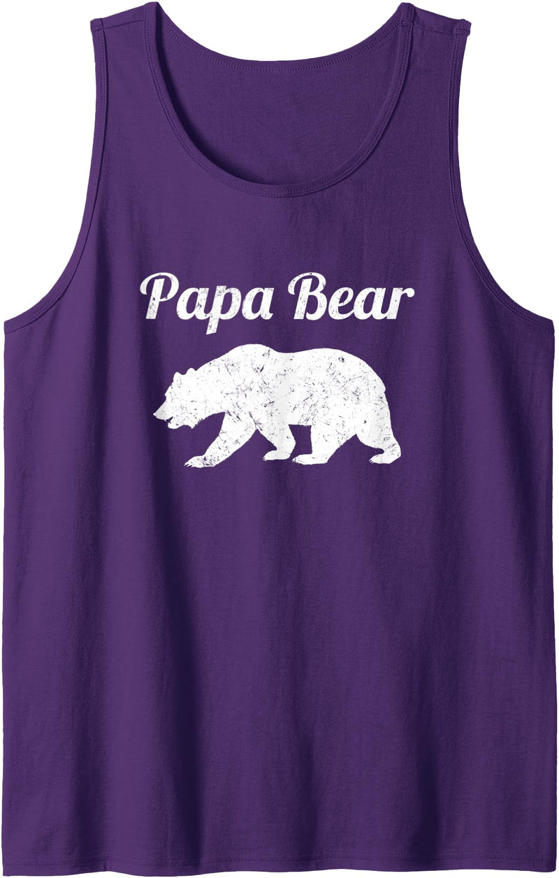 Funny Papa Bear Tee & Gifts For Father Mens Papa Bear Father's Day Gift Dad Distressed Graphic Print Tank Top - Purple