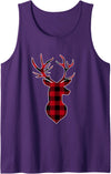 Buffalo Plaid Deer Christmas Ls Classic Red & Black Christmas Deer Head Buffalo Plaid Tank Top - Purple