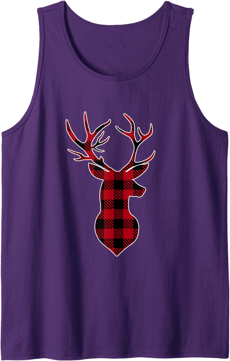 Buffalo Plaid Deer Christmas Ls Classic Red & Black Christmas Deer Head Buffalo Plaid Tank Top - Purple