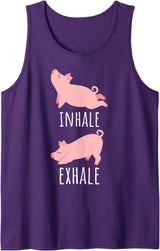 JonFriday Yoga Meditation Namaste Fitness Gifts Inhale Exhale Pig Yoga Meditation Workout Exercise Mom Gift Tank Top - Purple