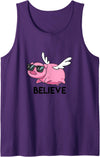 BoredKoalas Puns Believe Flying Pig with Sunglasses Funny Animal Puns Gift Tank Top - Purple