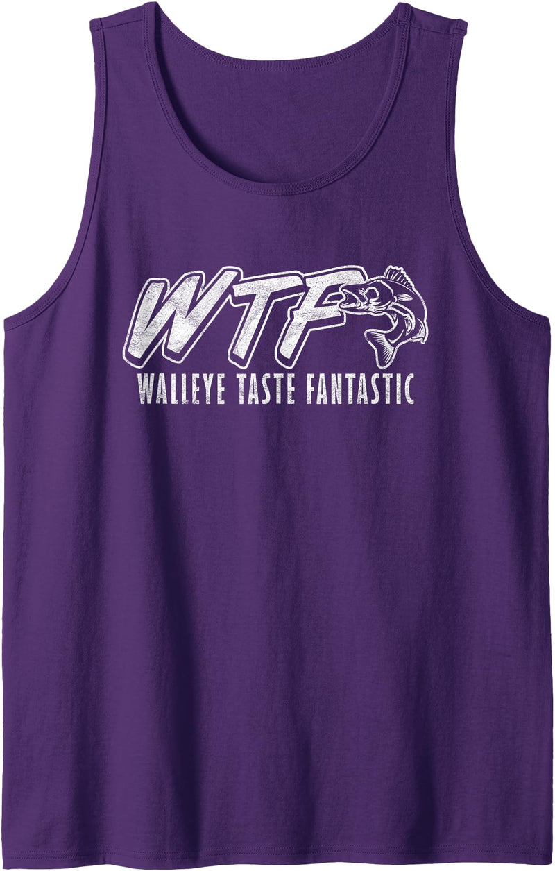 Funny Walleye Fishing Outfit for Men and Women Walleye Fishing WTF Walleye Taste Fantastic Tank Top - Purple