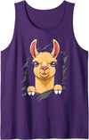 Llama looks from torn fabric Cute llama torn fabric funny llama lovers kids women men Tank Top - Purple