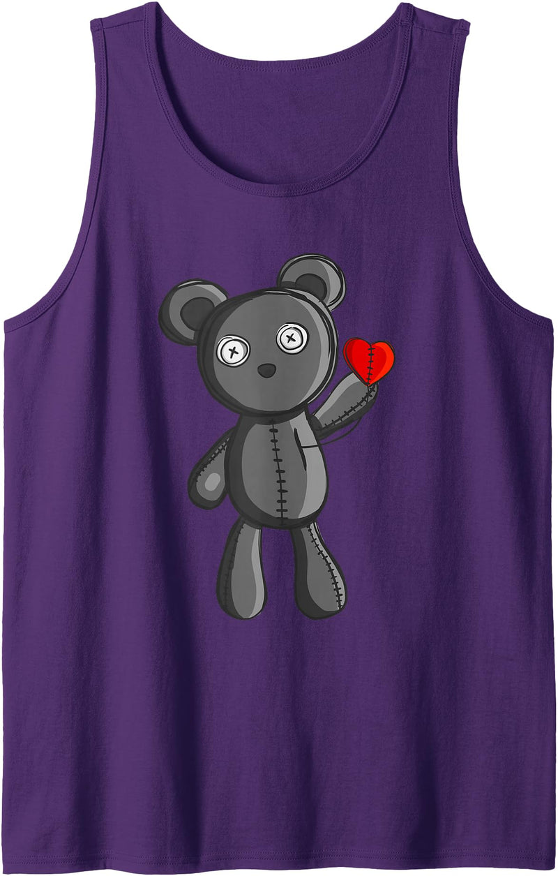 Neyus Art Sweet Little Emo Gothic Teddy Bear with Small Heart Gift Tank Top - Purple