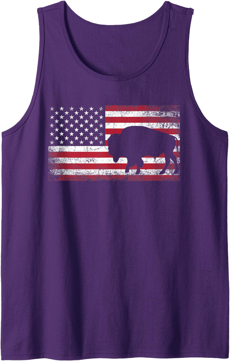 4th of July American Flag USA America- Buffalo Buffalo Bison 4th of July American Flag Vintage Patriotic Tank Top - Purple