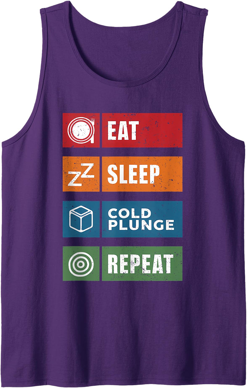 Polar Bear Plunge Cold Plunge Tub Accessories Eat Sleep Cold Plunge Repeat Funny Ice Bath Enthusiast Men Tank Top - Purple