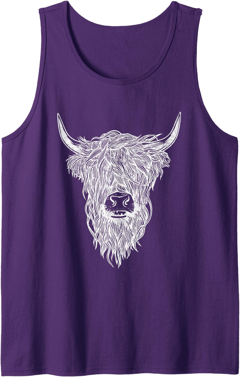 Gifts For Cow Lovers Graphic Cute Black And White Emo Cow Highland Cattle Tank Top - Purple