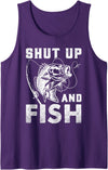 Shut Up And Fish Gift For Men And Women Shut Up And Fish Funny Bass Fishing Fisherman Tank Top - Purple