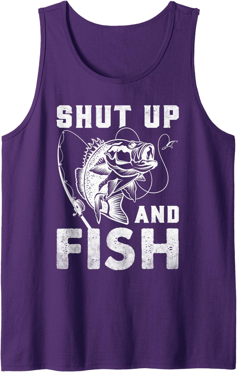 Shut Up And Fish Gift For Men And Women Shut Up And Fish Funny Bass Fishing Fisherman Tank Top - Purple