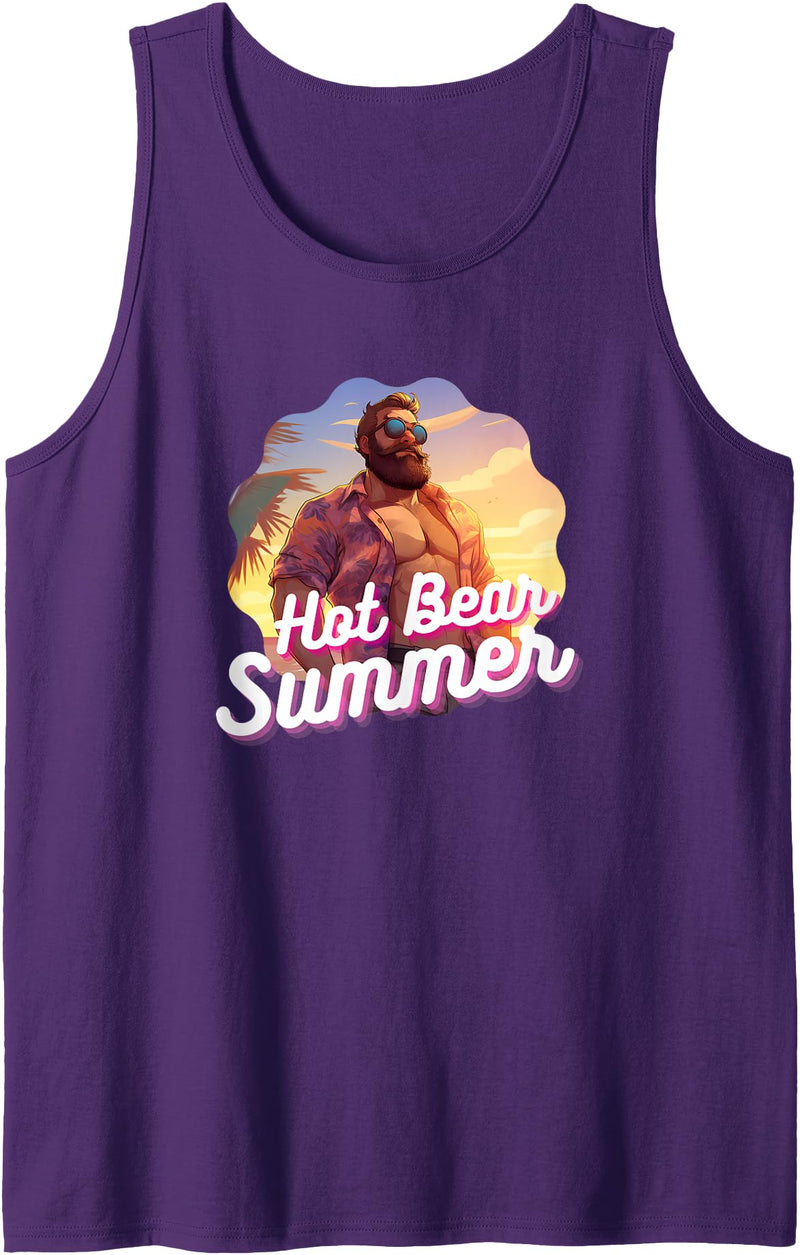 Bear & Cub Chaser Pride Community Co. Hot Bear Summer - Bear & Cub Gay Pride LGBT Bear Gay Daddy Tank Top - Purple