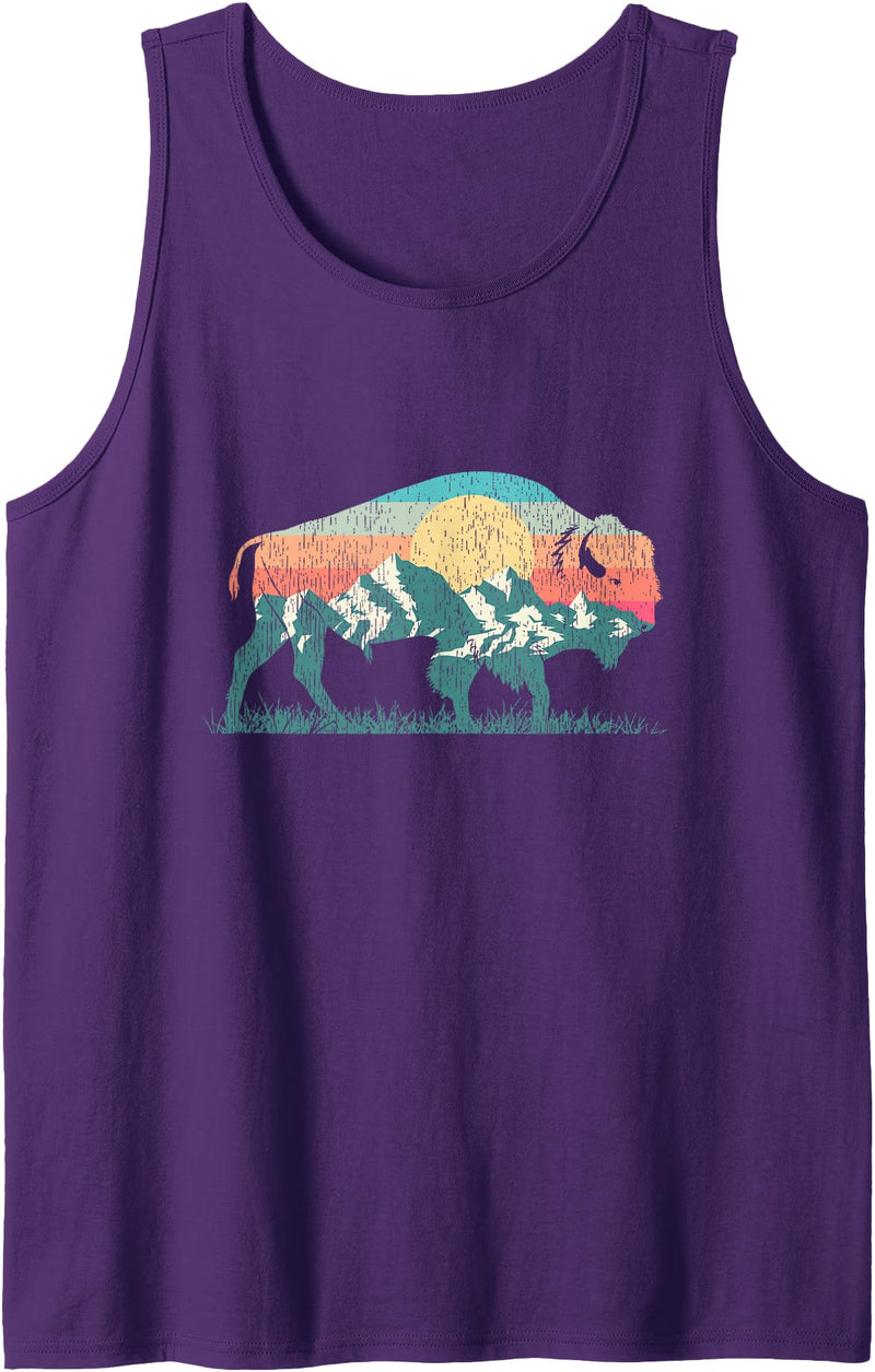 Mountain Life Outdoor Bison Buffalo Shirts & Gifts Vintage National Park Bison Landscape Buffalo Retro Tank Top - Purple