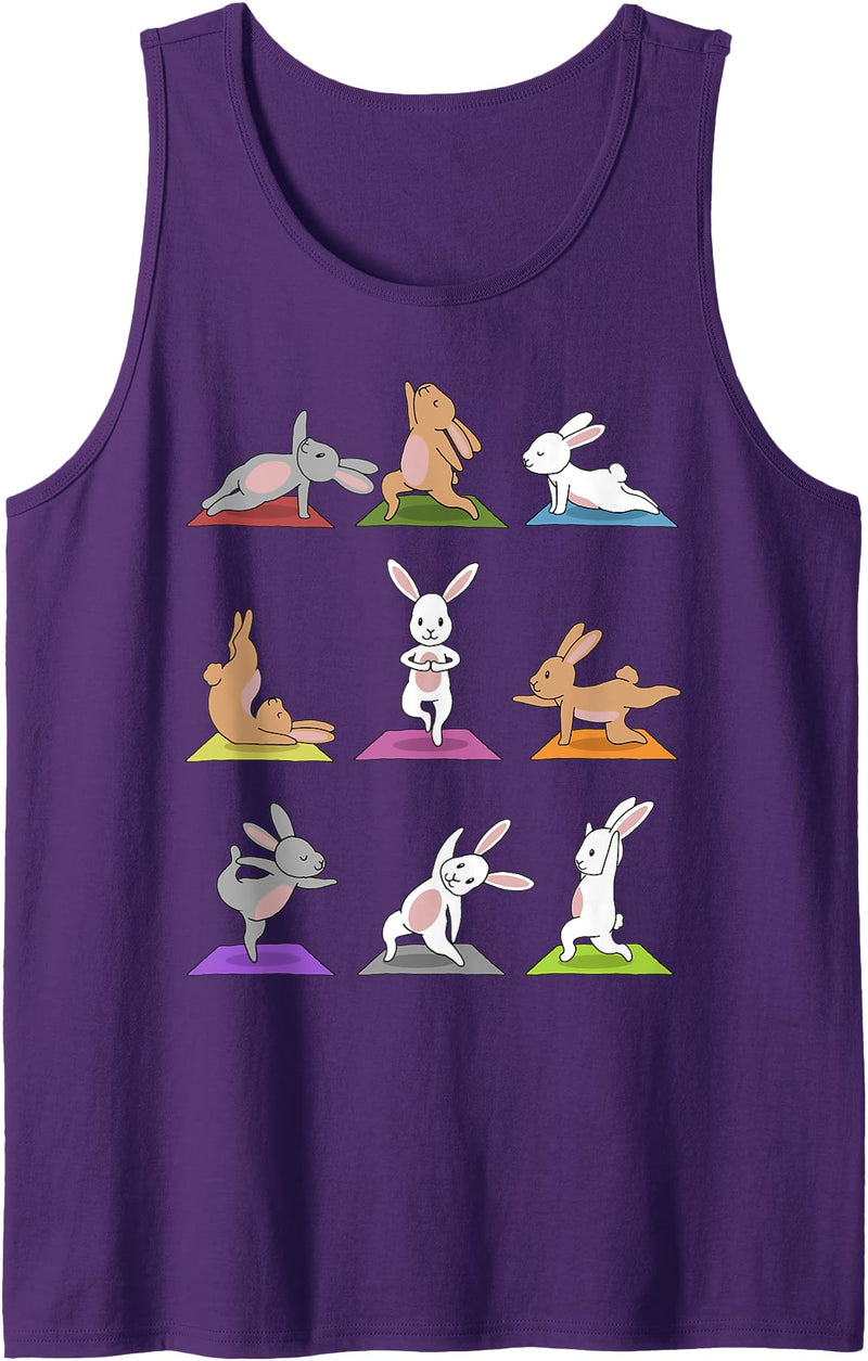 Bunny Yoga Funny Rabbits in Yoga Poses on Meditation Mats Tank Top in Purple