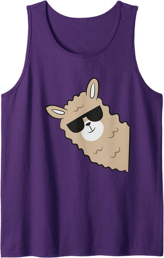 Funny Llama And Alpaca Gifts Alpaca Lover Llama With Sunglasses Cute Llama Alpaca Tank Top - Purple
