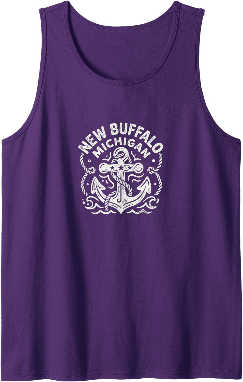 CoastlineCotton - New Buffalo Michigan New Buffalo Michigan Cute Anchor Nautical Boating Tank Top - Purple
