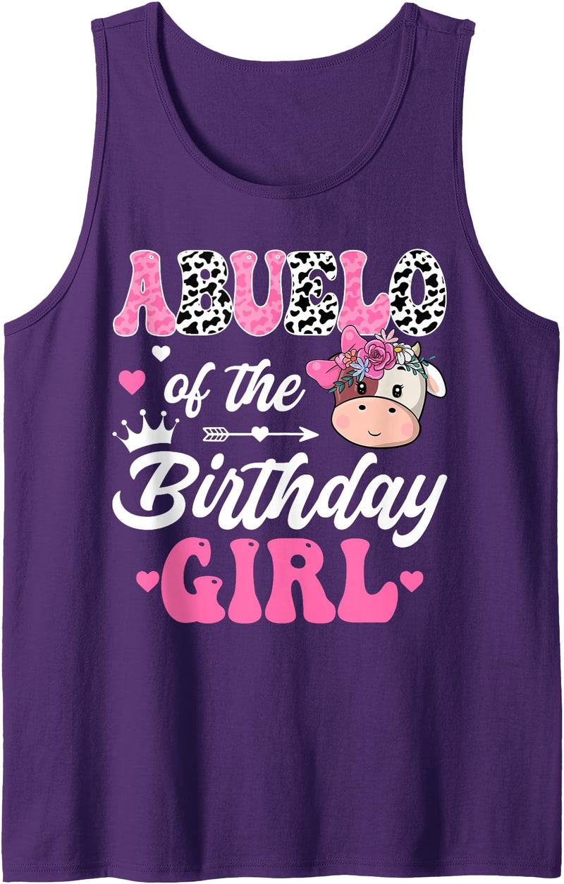 Birthday Girl Farm Cow Matching Party Abuelo of The Birthday Girl Farm Cow 1St Birthday Girl Tank Top - Purple