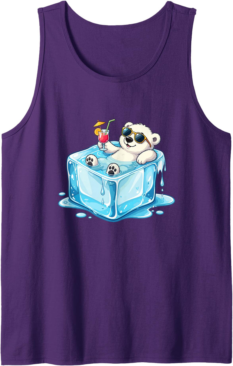 Cool Polar Bear Summer Vibes Chill Ice Cube Lazy Polar Bear in Ice Cube Tropical Cocktail Tank Top - Purple
