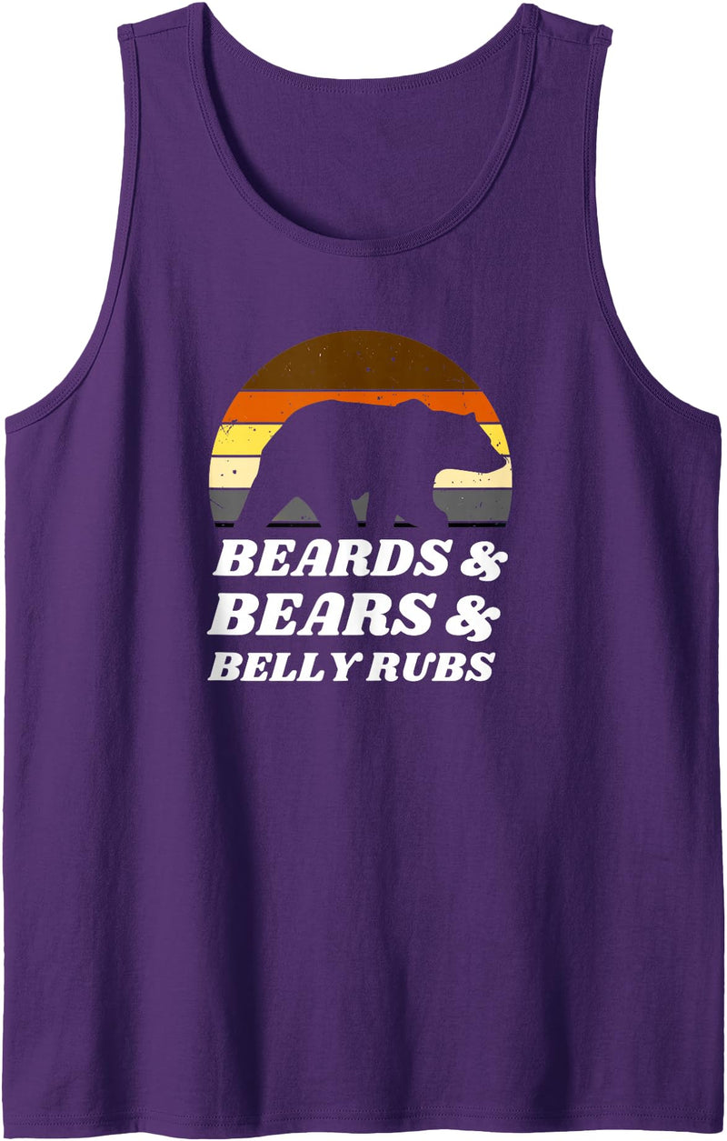 Bear Shirts for Men - Gay Pride 2024 Beards & Bears & Belly Rubs Leather Daddy Bear LGBTQ Print Tank Top - Purple