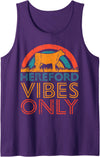 Funny Hereford Gift for Men & Women Cow Vibes Only - Cow Breeder Hereford Cattle Farmer Tank Top - Purple
