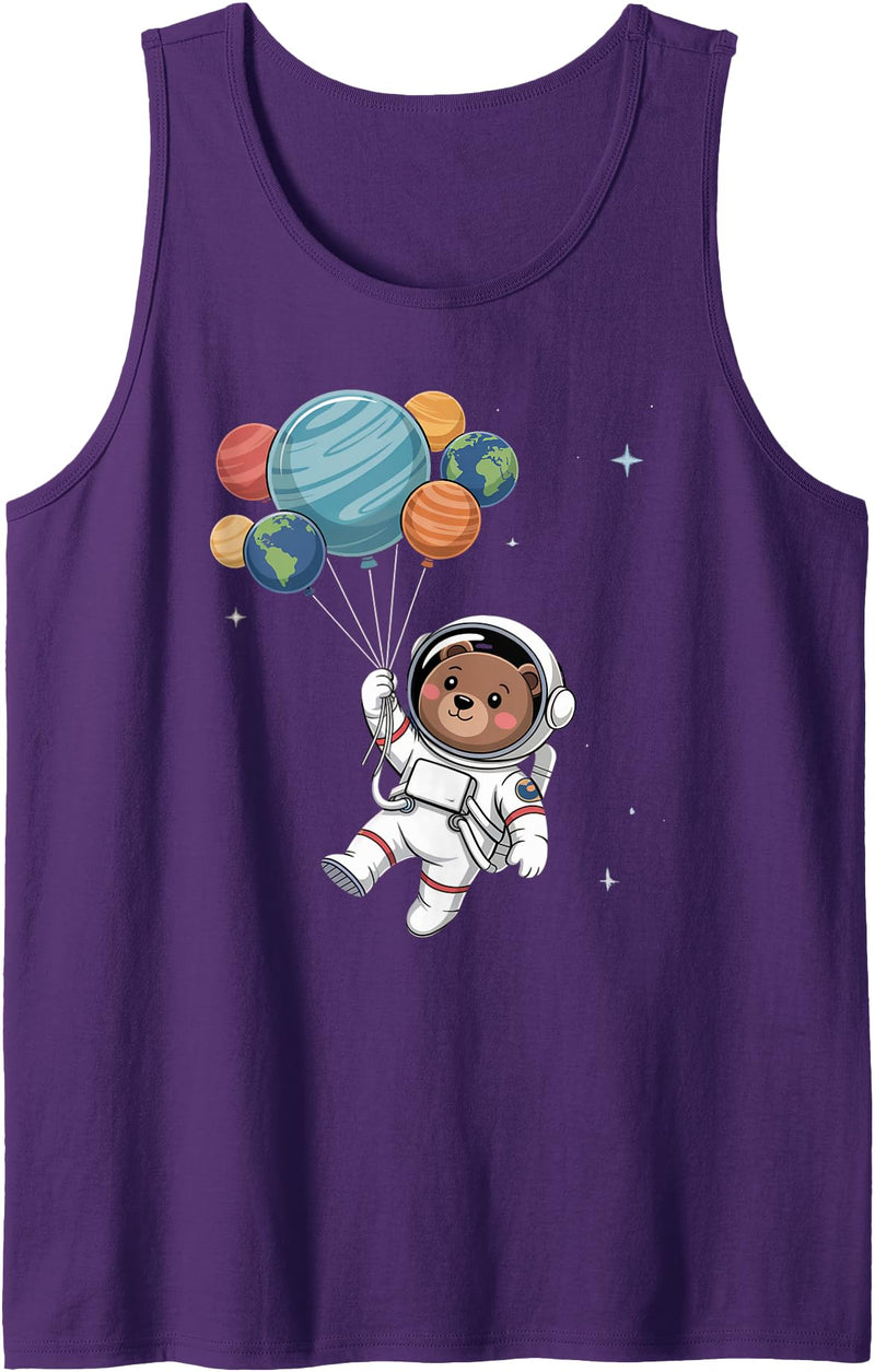 Astronaut Balloon Mens Astronaut Costume Kids Womens Astronaut Bear Holding Planet Balloons Outer Space Tank Top - Purple