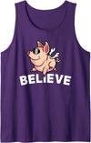 Funny Happy Piglet Farm Life Farmer Motivational Believe Flying Pig with Sunglasses Funny Animal Lover Gifts Tank Top - Purple