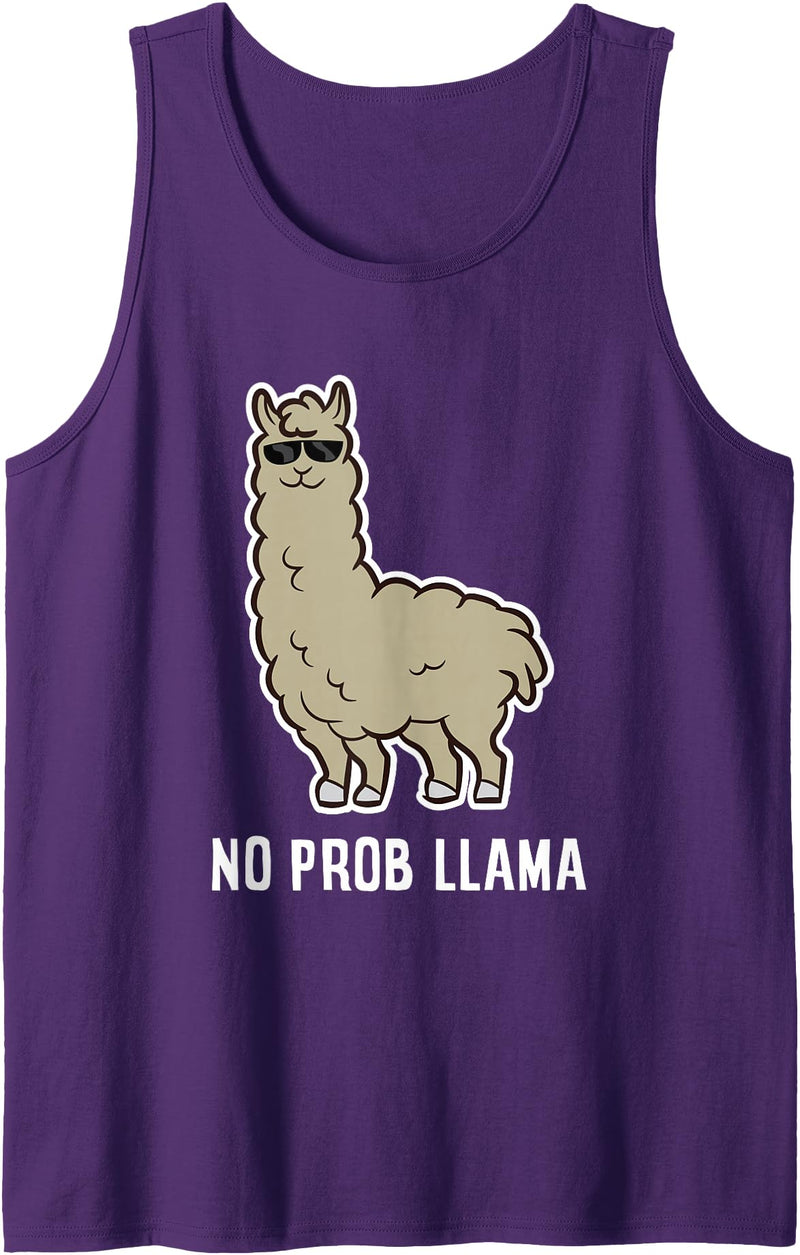 Funny Llamas Gifts Llama Gift No Probllama Llama With Sunglasses Tank Top - Purple