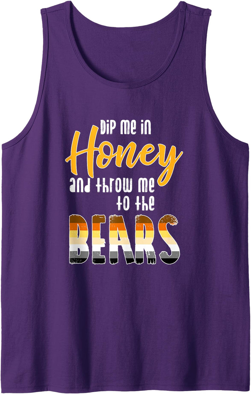 Gay Bear Community Mens Dip me in Honey and Throw me to the Bears - Funny Gay Pride Tank Top - Purple
