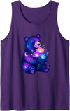 Galaxy Bear Space Flowers Cute Cosmic Night Cosmic Night Bear with Colorful Space Flowers Tank Top - Purple