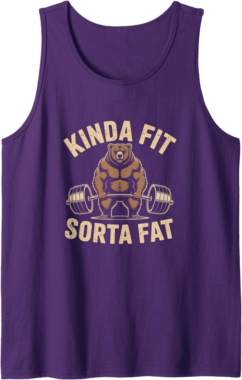 Bear Powerlifting Kinda Fit Sorta Fat Gym Humor Funny Kinda Fit Sorta Fat Bear Powerlifting Tank Top - Purple