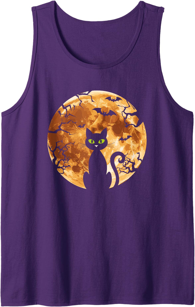 Halloween Party Costumes Women Men Kids Boys Girls Cat Black, Scary Cat, Cat Moon & Halloween Tank Top - Purple