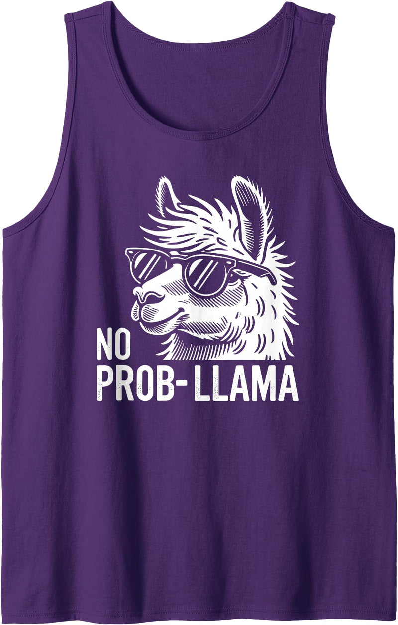 Animal Designs With Humor Outfits Funny Llama Alpaca Saying No Prob-Llama Tank Top - Purple