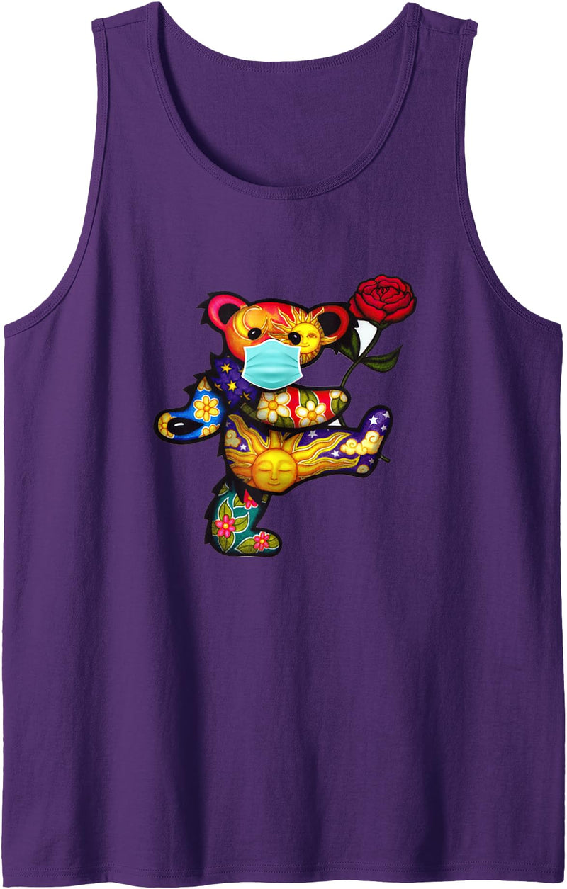 The Dancing Bear with Mask Tshirt Dancing Bear Wearing Mask For Men and Women Tank Top - Purple