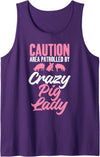 Pig Lover Gifts & Accessories Caution Area patrolled by crazy Pig Lady Pig Mom Tank Top - Purple