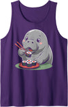 Manatee Sea Cow Lover Floaty Potato Ocean Cute Kawaii Manatee Ocean Animal Eating Sushi Tank Top - Purple