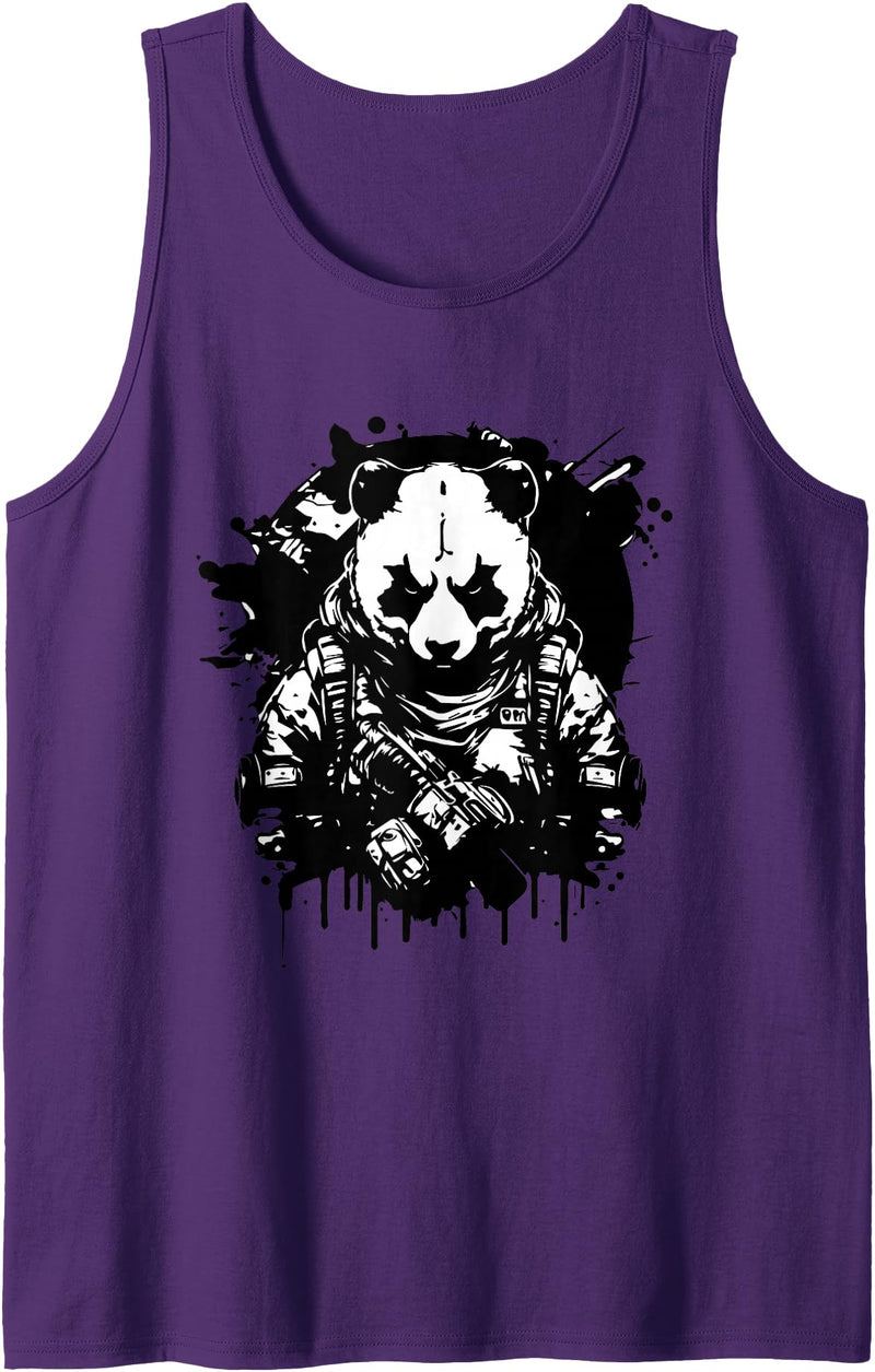 Panda Gifts For Panda Lovers - Cute Panda Bear Determined Tactical Panda - Not so Fluffy and Harmless Tank Top - Purple