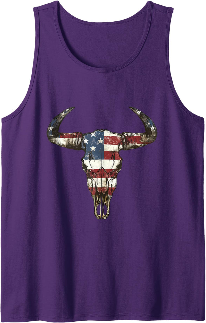 Gotham Threads American Flag Cow Horns Patriot Tank Top - Purple