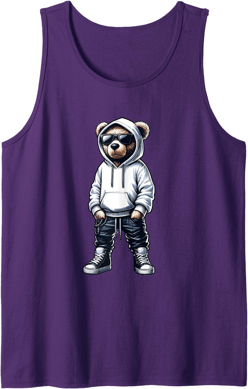 Urban Teddy Bear Graphic Hip Hop Rappers Aesthetic Graphic Teddy Bear Cool Bears Hip Hop Streetwear Colorful Tank Top - Purple