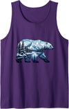 Wild Bear Mountain Forest Nature Landscape Geometric Polar Bear Winter Mountain Scene Tank Top - Purple
