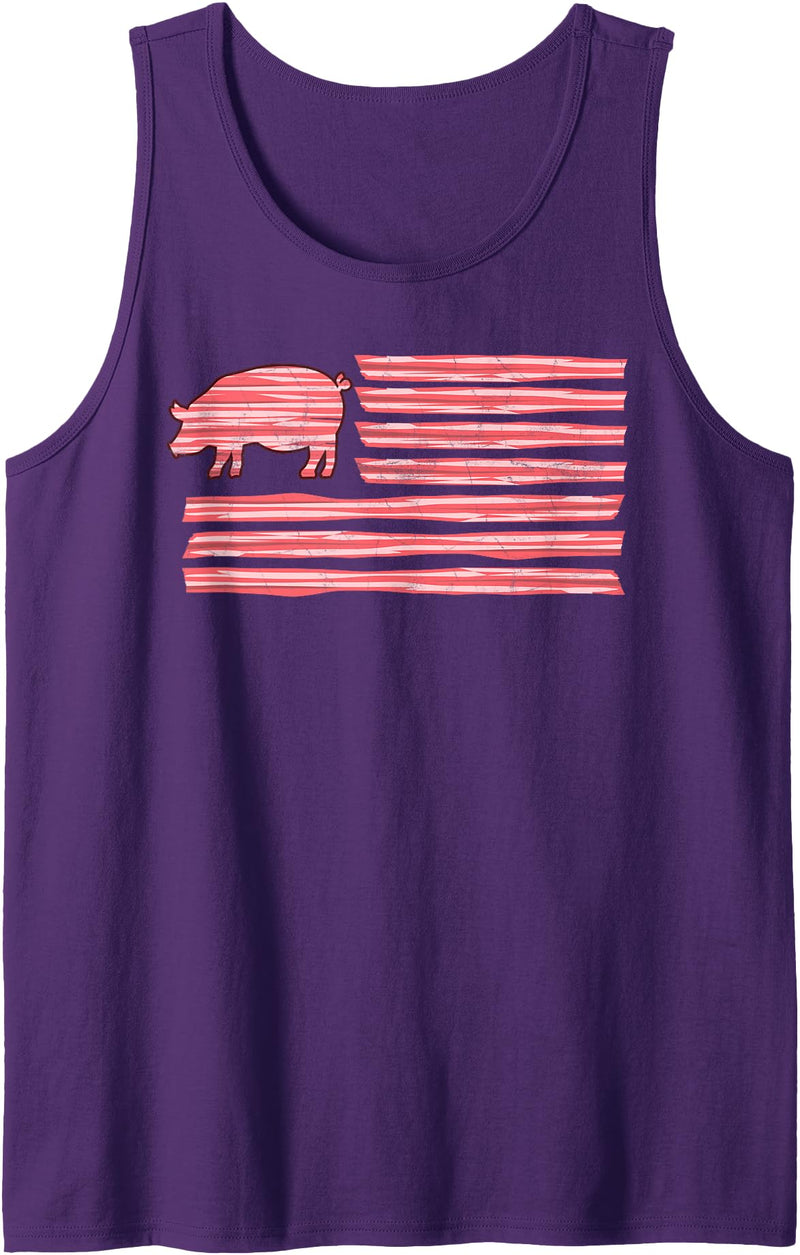 Symbolizes Roasts Hog Meat Sweet Bacon Clothing Sweet Salted Smoke Meaty Pig Flag Artwork Bacon Tank Top - Purple