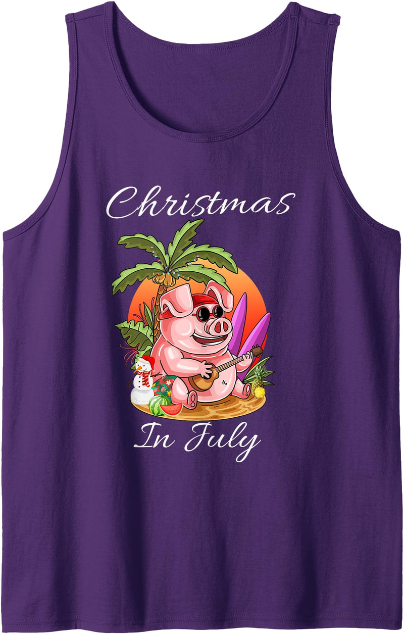 Christmas In July Cute Pig Summer Vaccation Tee Christmas In July Cute Pig Funny Summer Vaccation Kids Tank Top - Purple