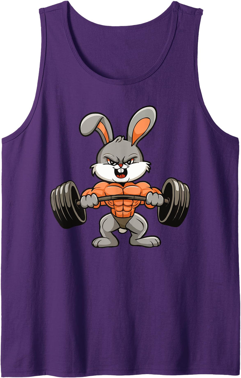 Gym Rabbit Bodybuilding Powerlifting Fitness Funny Rabbit Tank Top in Purple