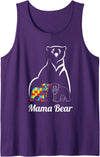 Autism Awareness Parents Apparel Autism Awareness Mama Bear Mom Autistic Child Tank Top - Purple