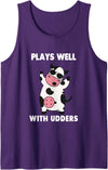 Funny Plays Well With Udders Humorous Cow Farm Life Farm Pun Tank Top - Purple