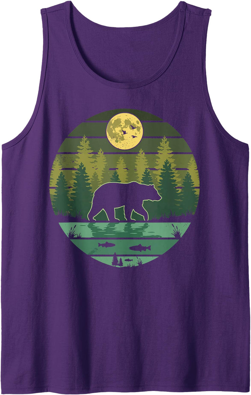 Grizzly Bear Camping Hiking Mountain Vintage Bear Forest Retro Wildlife Nature Tank Top - Purple