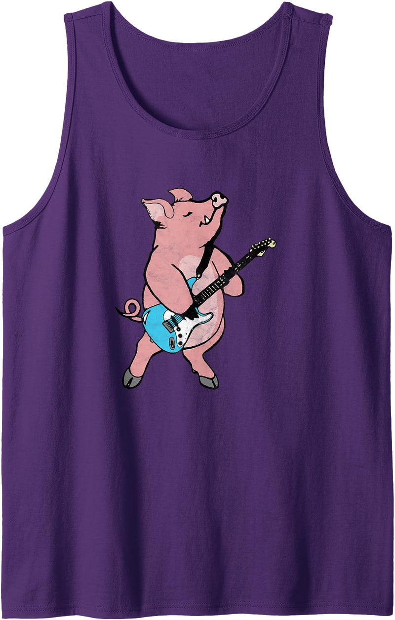 BluegrassGarage - Bluegrass Music Vintage Fan Tees Pig Playing Electric Guitar Rock & Roll Funny Music Tank Top - Purple