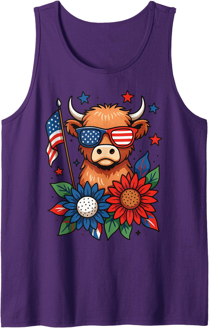Highland Cow Cattle Livestock Farmer Highland Cattle USA 4th Of July America Tank Top - Purple