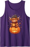 Spooky Highland Moo Crew Women Girls Tees Highland Cow Halloween Cute Pumpkin Autumn Womens Girls Tank Top - Purple