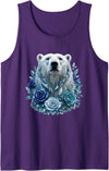 Arctic Polar Bear Crystal Rose Winter Spirit Majestic Polar Bear with Blue Ice Crystal Roses Tank Top - Purple